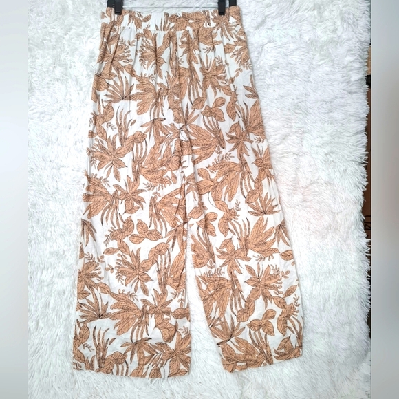 Nicole Miller Pants Womens Size Large Wide Leg Linen Blend Tropical Leaf Beachy - Picture 11 of 13